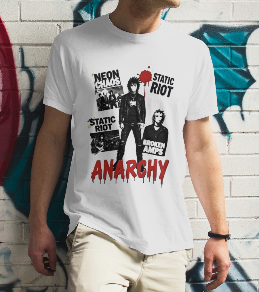 Neon Chaos Static Riot Broken Amps Anarchy Punk Rock Musician T-Shirt