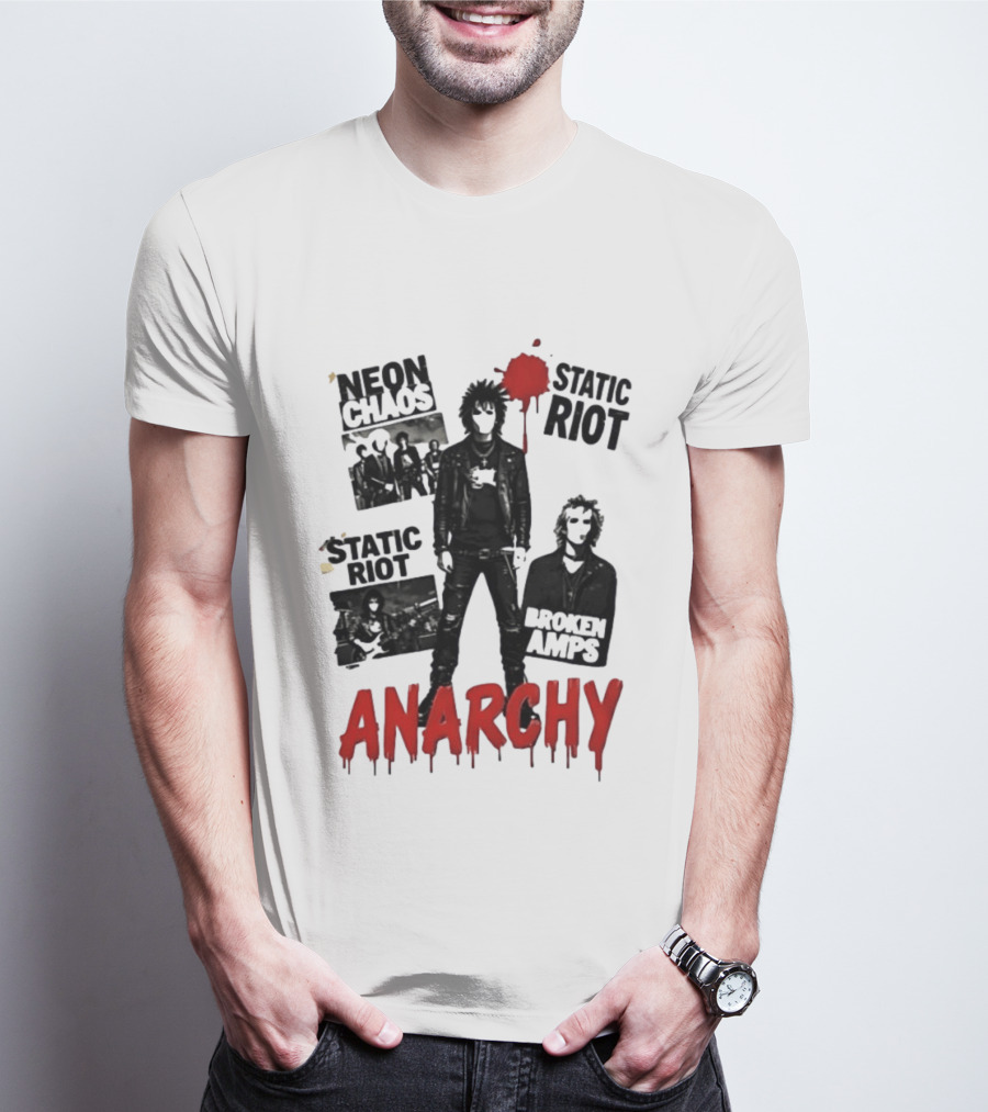 Neon Chaos Static Riot Broken Amps Anarchy Punk Rock Musician T-Shirt