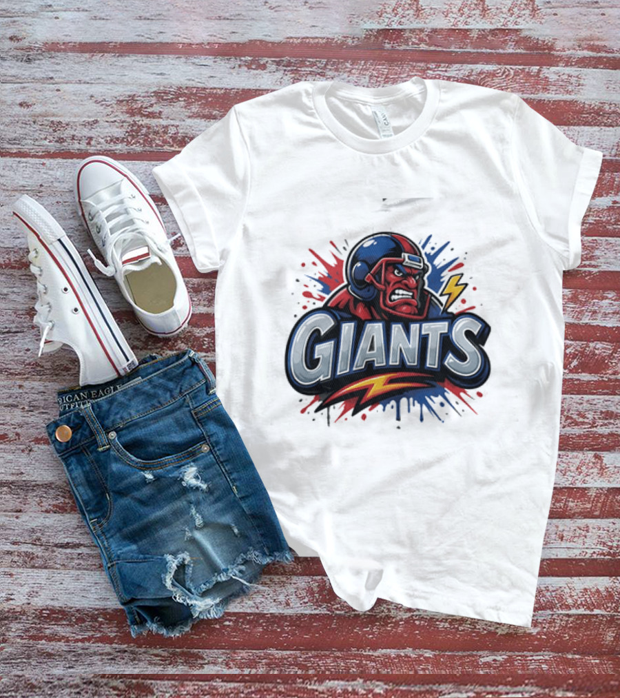 New York Giants Graffiti Style Football Helmet Lightning Bolt T-Shirt
