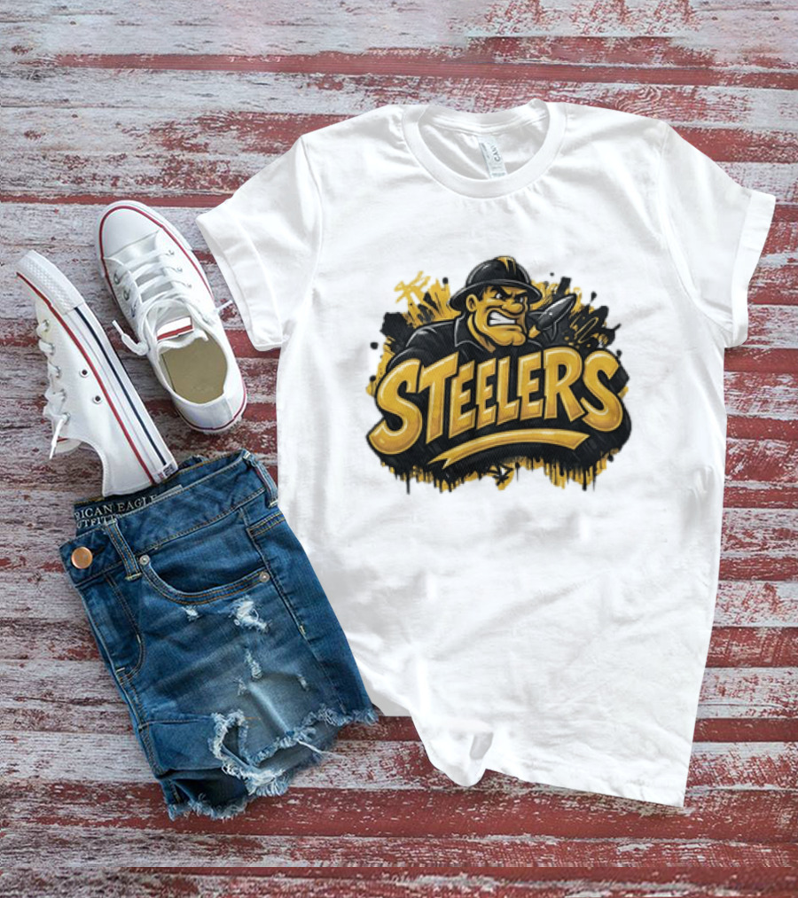 Pittsburgh Steelers Graffiti Steel Worker Emblem With Tough T-Shirt