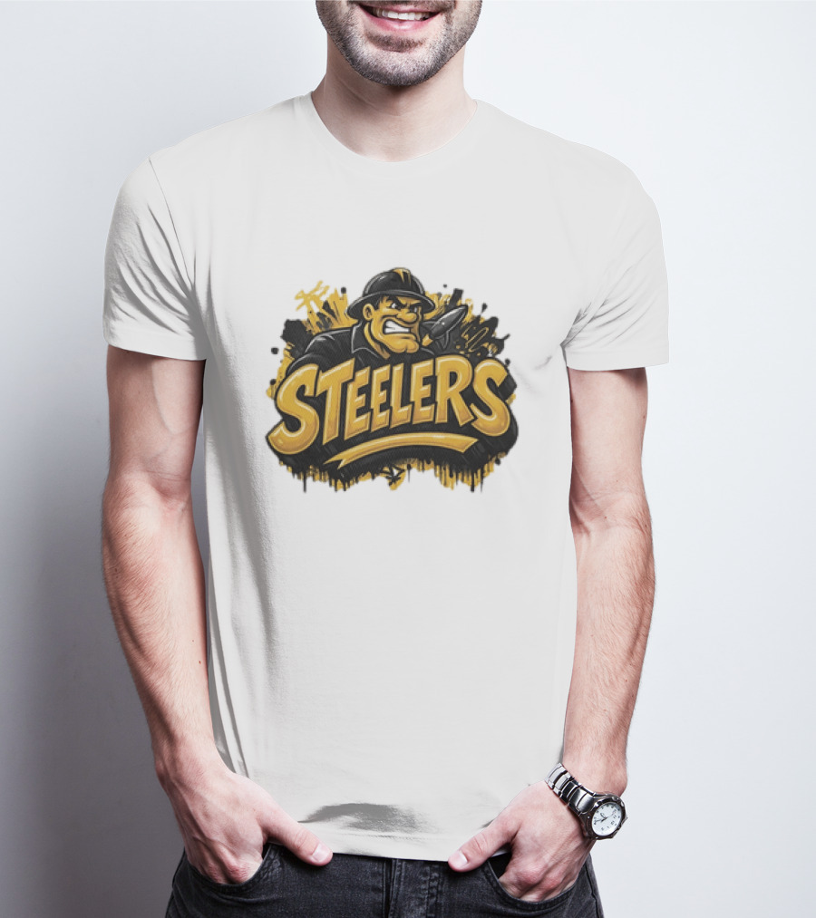 Pittsburgh Steelers Graffiti Steel Worker Emblem With Tough T-Shirt