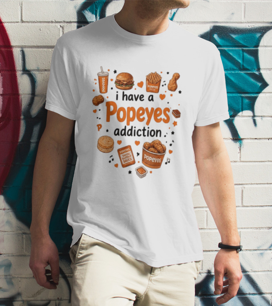 Popeyes Chicken And Biscuits Addiction Heartbeat Lover With Bayou Buffalo Sauce T-Shirt