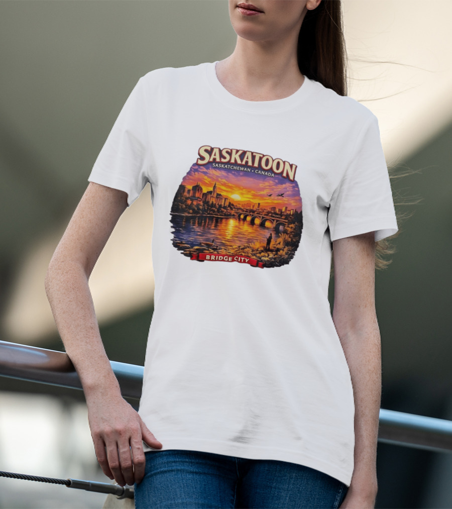 Saskatoon Saskatchewan Canada Sunset Bridge City T-Shirt