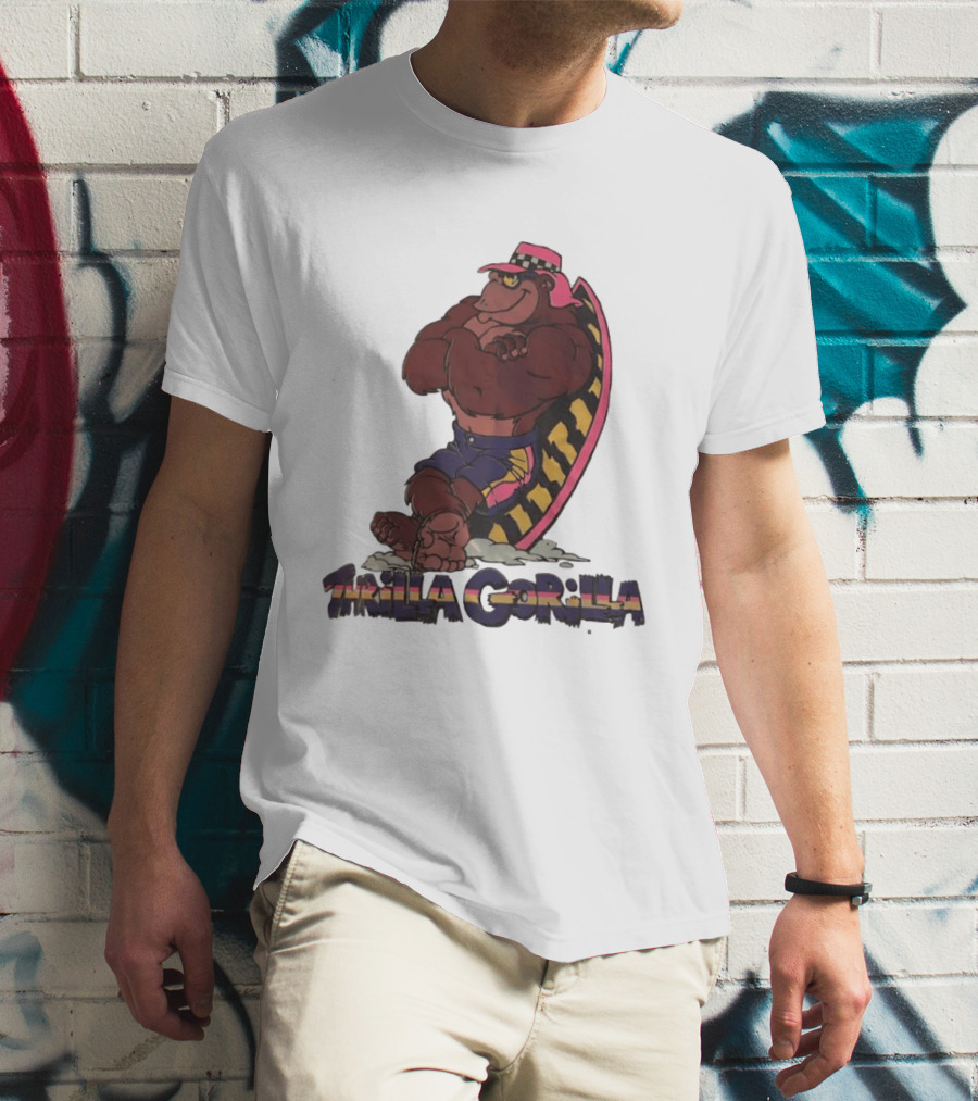 Thrilla Gorilla Town And Country Surf Checkered Hat Surfboard T-Shirt