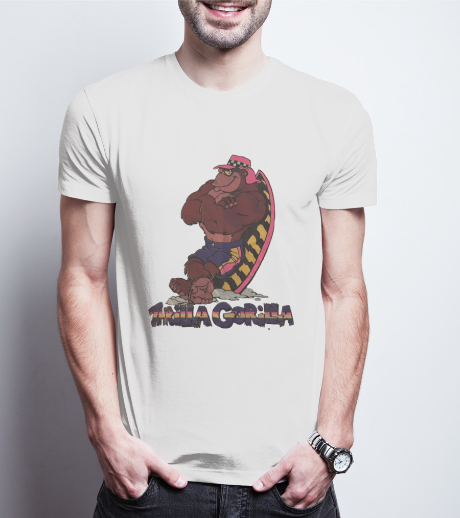 Thrilla Gorilla Town And Country Surf Checkered Hat Surfboard T-Shirt