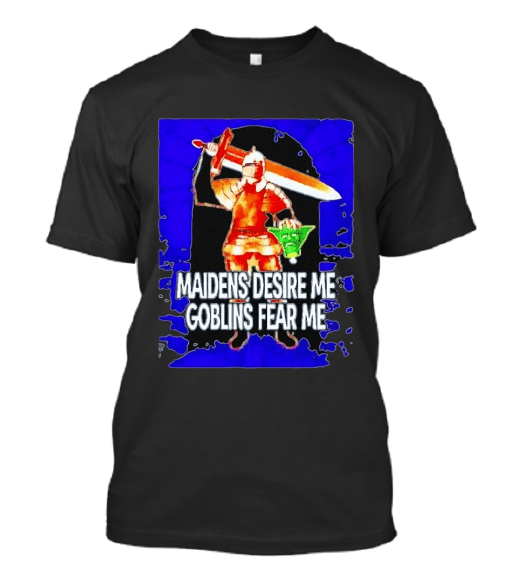 Maidens Desire Me Goblins Fear Me Knight With Yoda Head T-Shirt