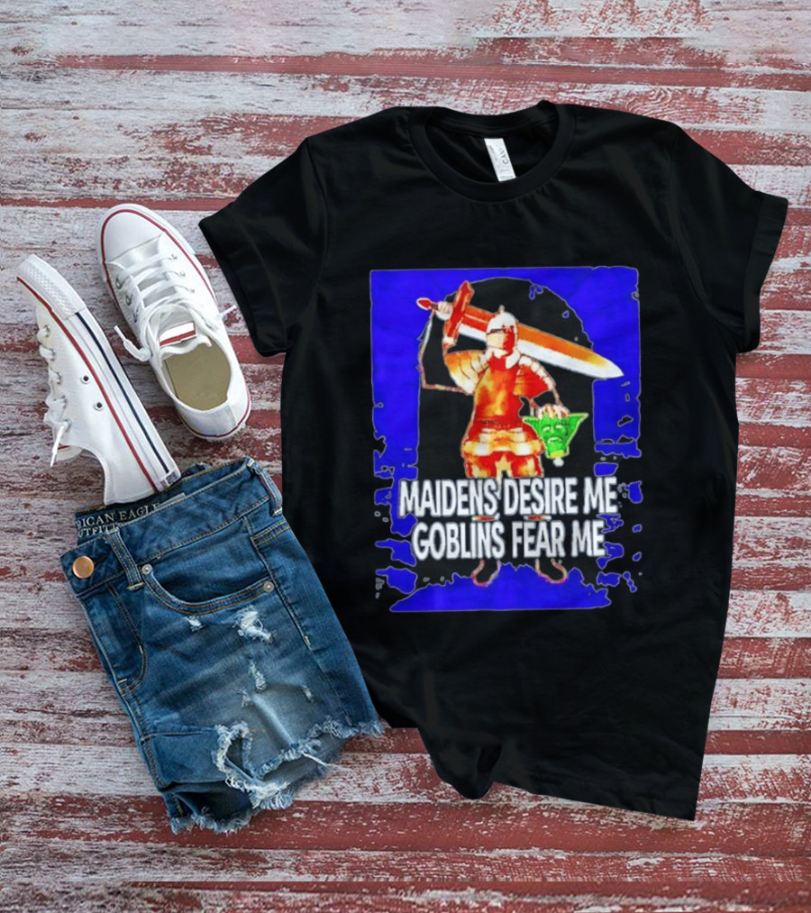 Maidens Desire Me Goblins Fear Me Knight With Yoda Head T-Shirt