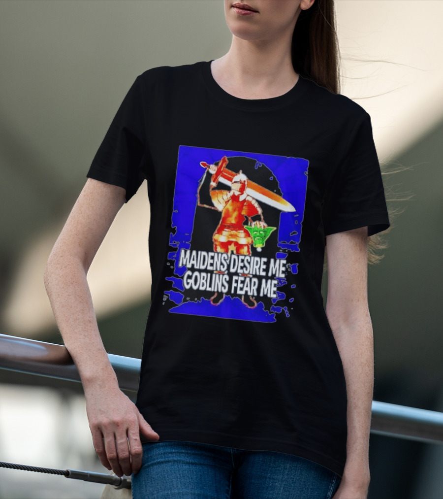 Maidens Desire Me Goblins Fear Me Knight With Yoda Head T-Shirt