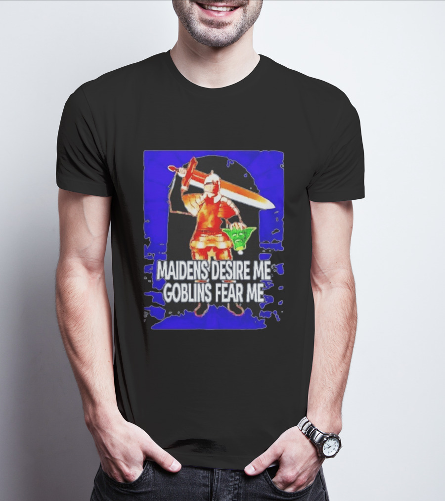 Maidens Desire Me Goblins Fear Me Knight With Yoda Head T-Shirt