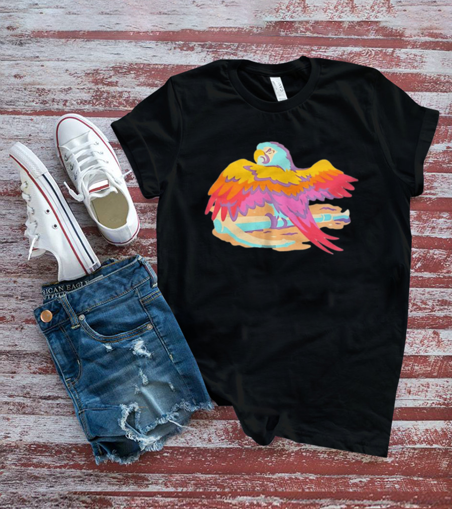 Macaw Parrot Perched On Anchor In Vibrant Tropical Beach Setting T-Shirt