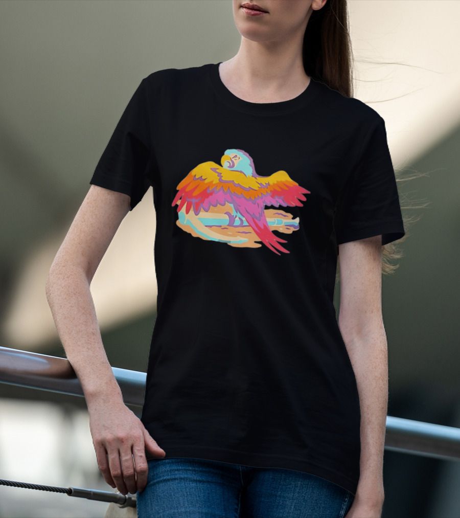 Macaw Parrot Perched On Anchor In Vibrant Tropical Beach Setting T-Shirt