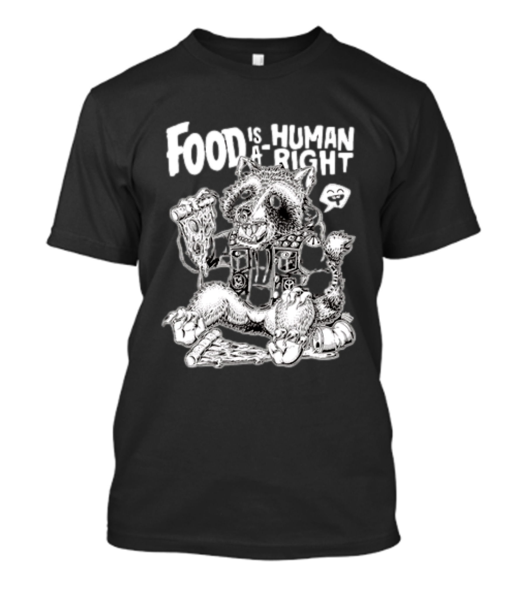 Food Is A Human Right Raccoon Punk Rocker Skeleton Peace Signs T-Shirt
