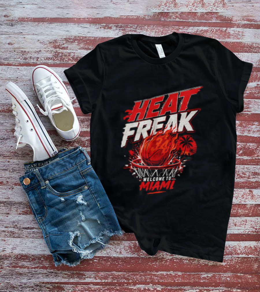 Heat Freak Welcome To Miami Basketball Flame Palm 34 T-Shirt
