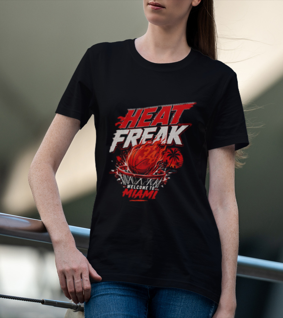 Heat Freak Welcome To Miami Basketball Flame Palm 34 T-Shirt