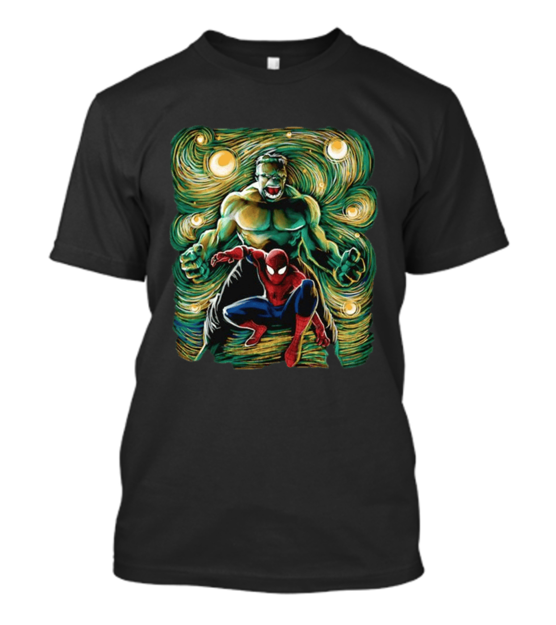 Hulk And Spider Man Marvel Comics Starry Night Sky Superhero Collaboration T-Shirt