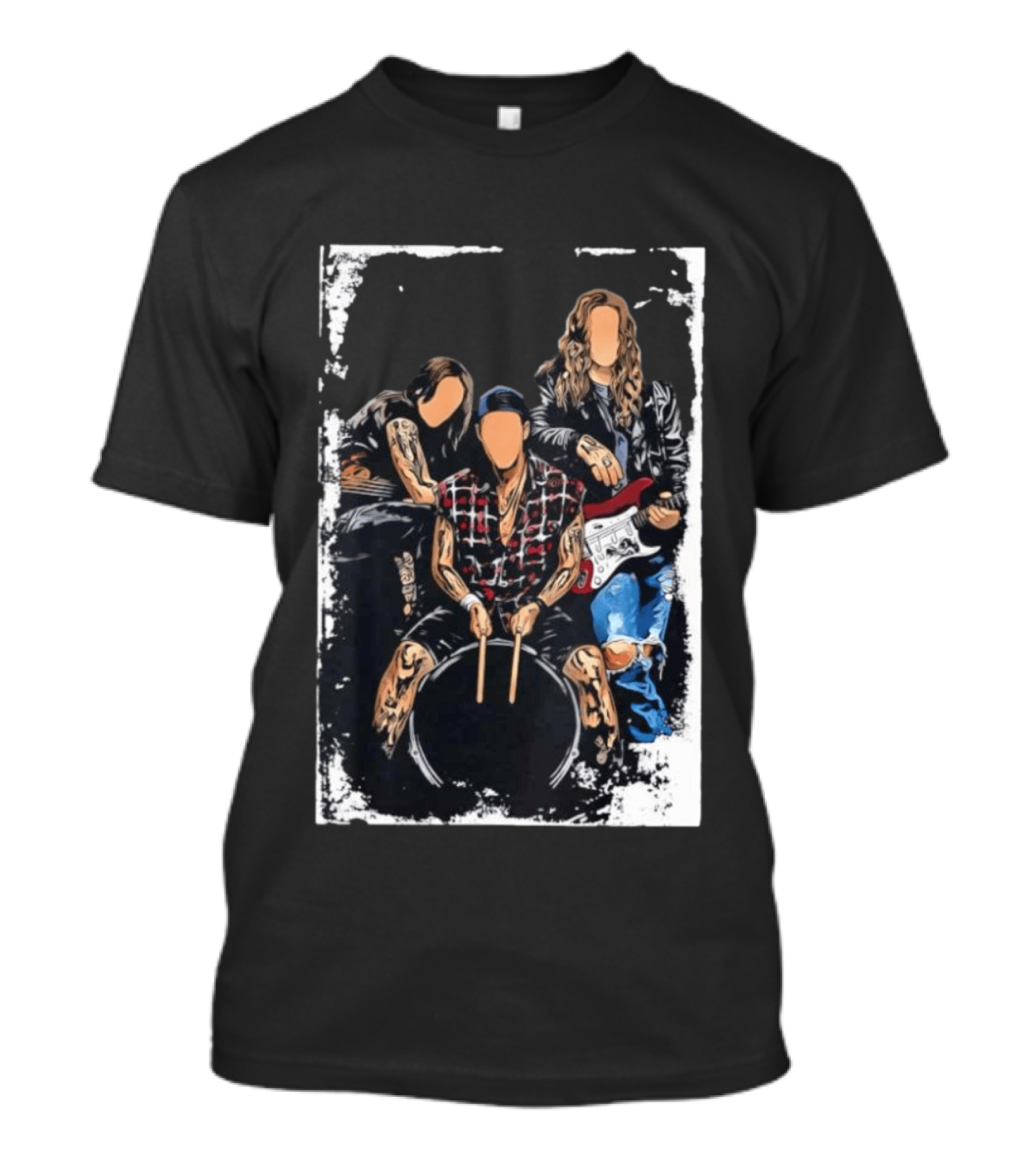 Rock Band Musicians Playing Instruments Grunge Music Drummer Guitarist T-Shirt