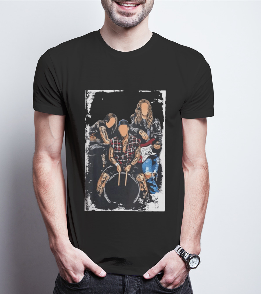 Rock Band Musicians Playing Instruments Grunge Music Drummer Guitarist T-Shirt