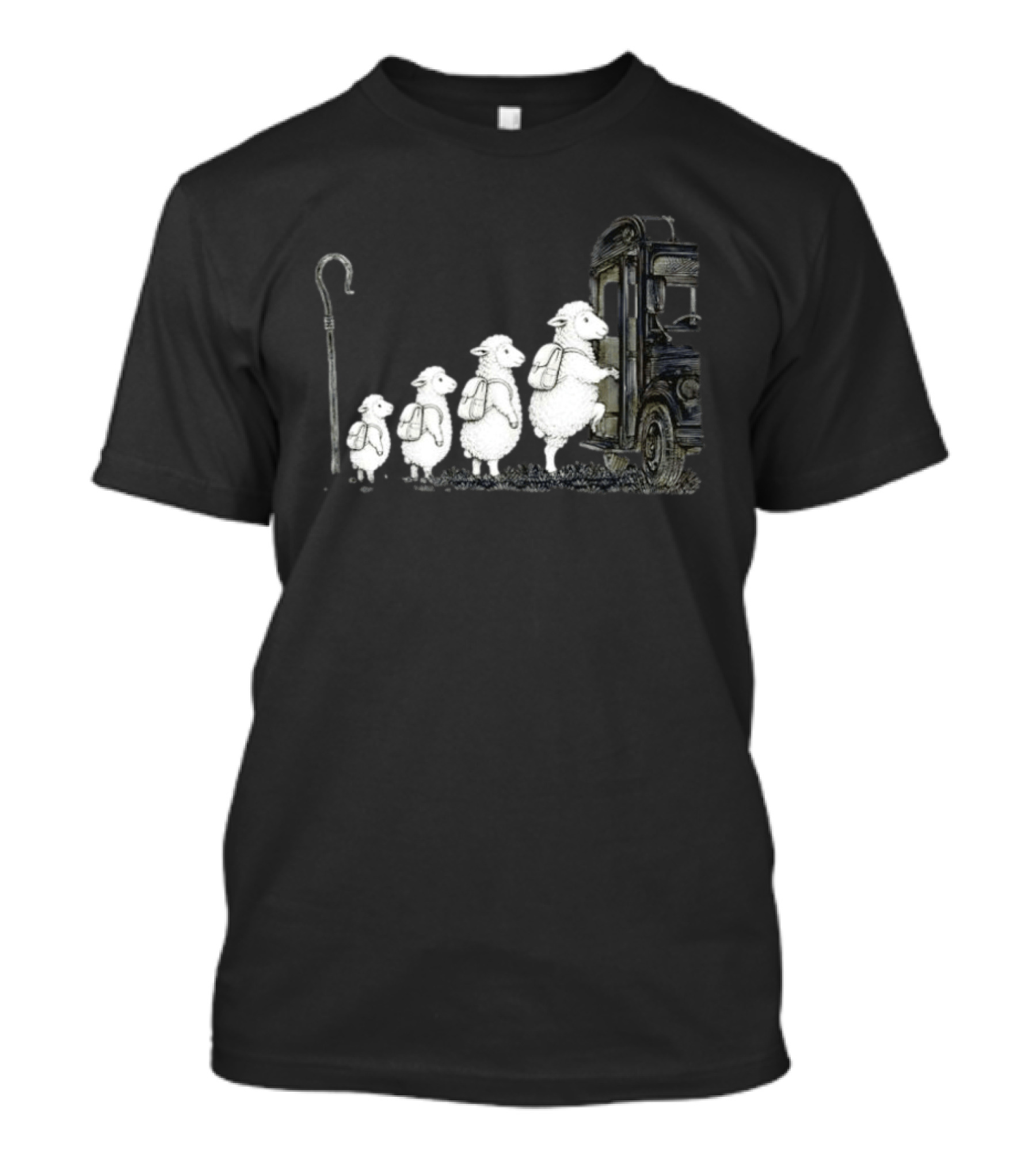 Sheep Boarding School Bus With Shepherd Staff Learning Journey T-Shirt