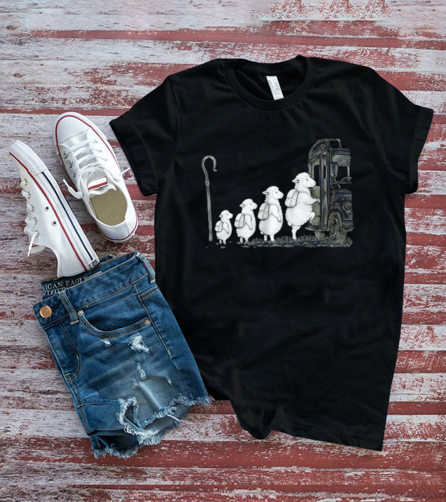 Sheep Boarding School Bus With Shepherd Staff Learning Journey T-Shirt