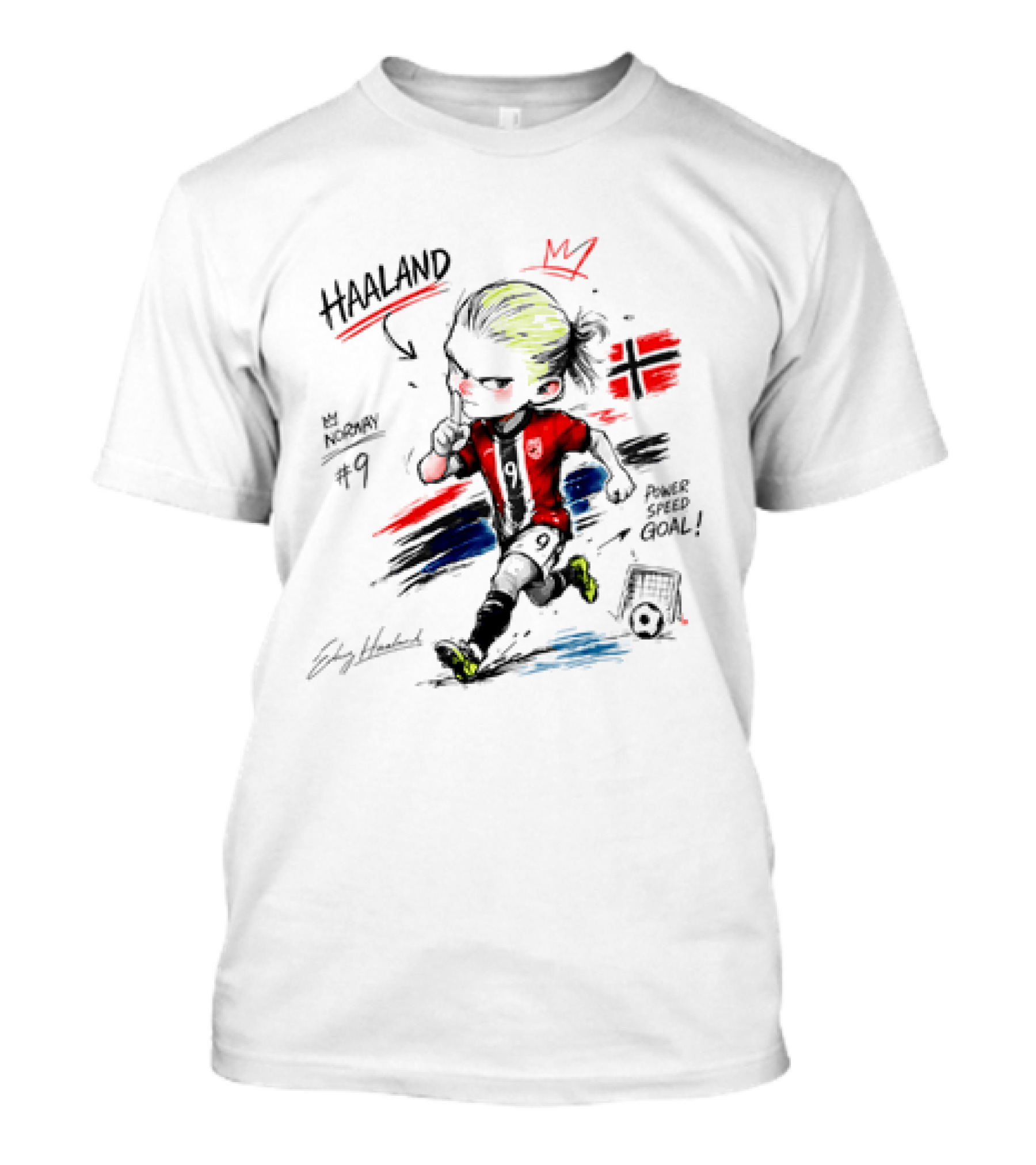 Haaland No 9 Norway Flag Power Speed Goal Scandinavian Soccer T-Shirt