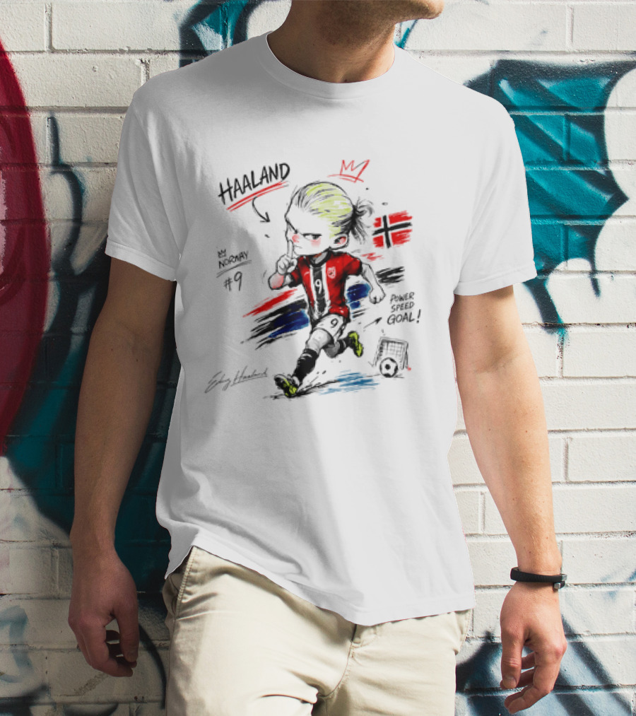 Haaland No 9 Norway Flag Power Speed Goal Scandinavian Soccer T-Shirt