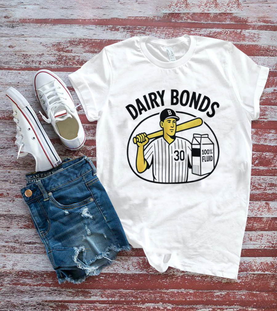 Dairy Bonds 100% Fluid Baseball Player With Bat And Milk Carton T-Shirt