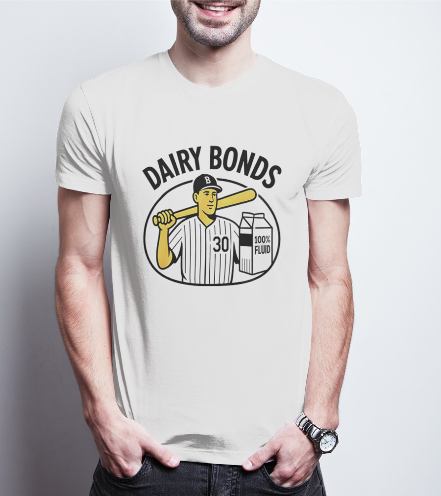 Dairy Bonds 100% Fluid Baseball Player With Bat And Milk Carton T-Shirt