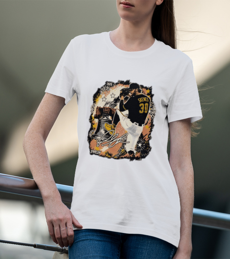 Pittsburgh Pirates Paul Skenes 30 MLB Players All Star Philly Collaboration Liberty Bell Fireworks T-Shirt
