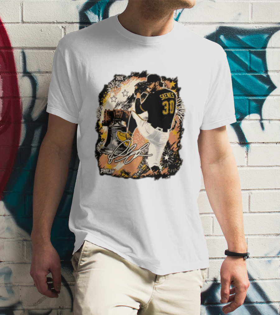 Pittsburgh Pirates Paul Skenes 30 MLB Players All Star Philly Collaboration Liberty Bell Fireworks T-Shirt