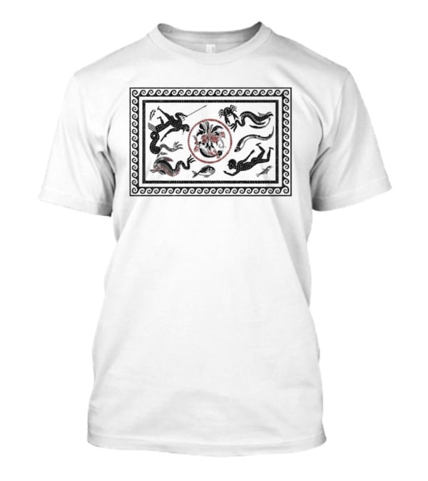 Roman Mosaic Mythological Ocean Marine Life Neptune Trident Creatures T-Shirt