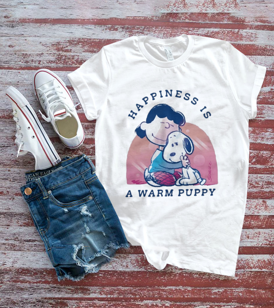 Happiness Is A Warm Puppy Snoopy And Lucy Van Pelt Hugging Moments T-Shirt