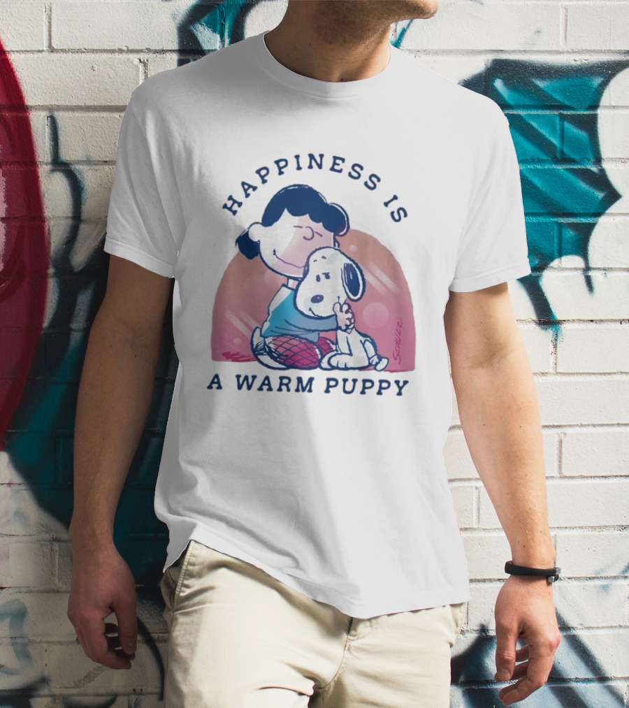 Happiness Is A Warm Puppy Snoopy And Lucy Van Pelt Hugging Moments T-Shirt