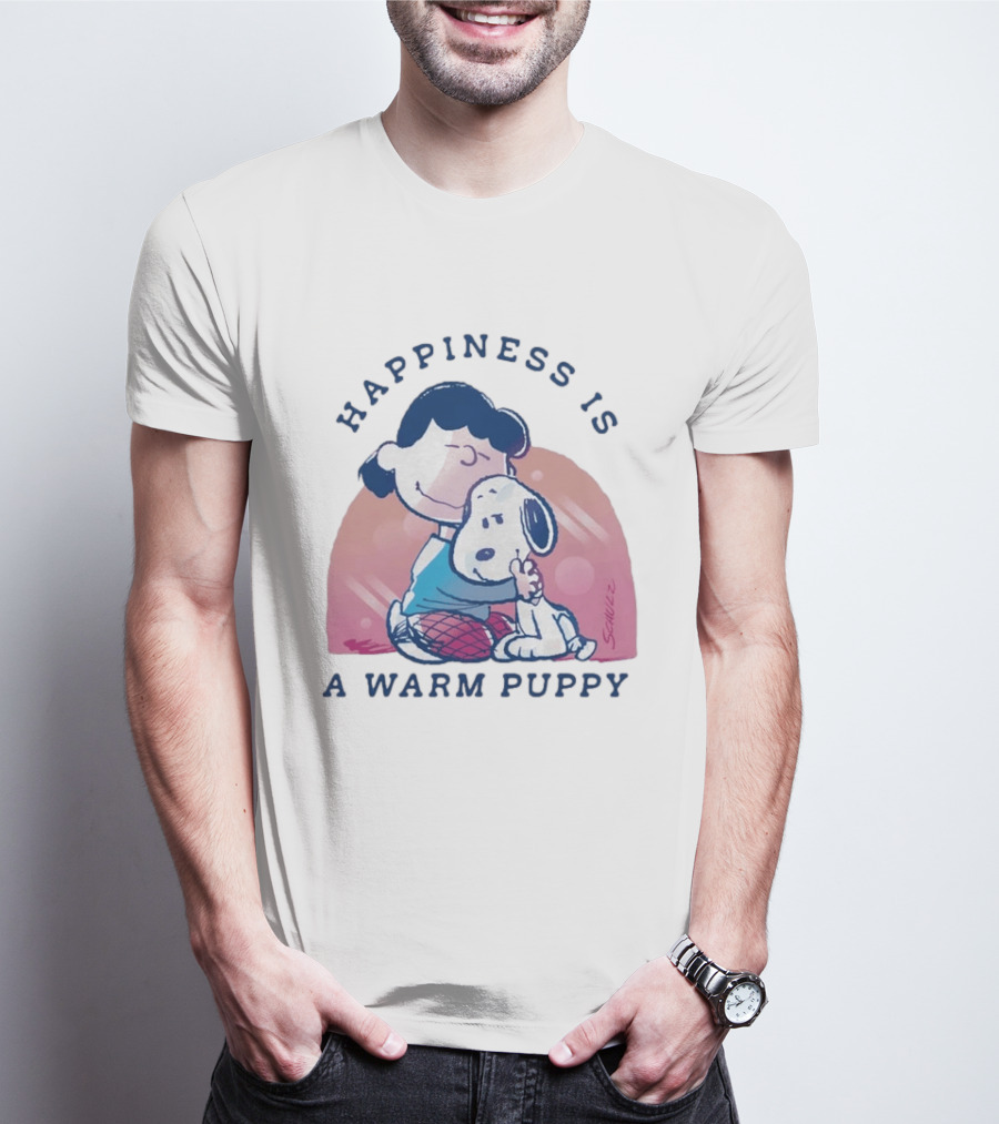 Happiness Is A Warm Puppy Snoopy And Lucy Van Pelt Hugging Moments T-Shirt