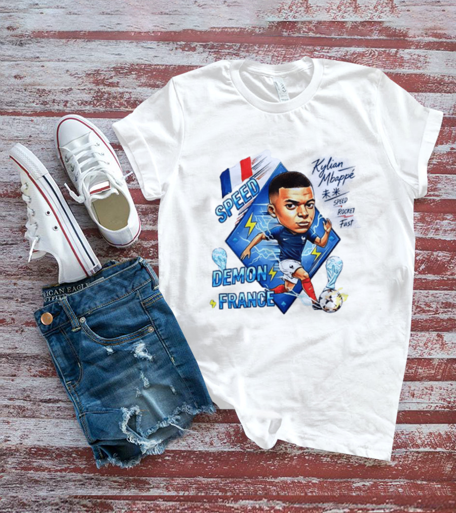 Kylian Mbappe Speed Demon France Future Rocket Fast Lightning Soccer Hero T-Shirt