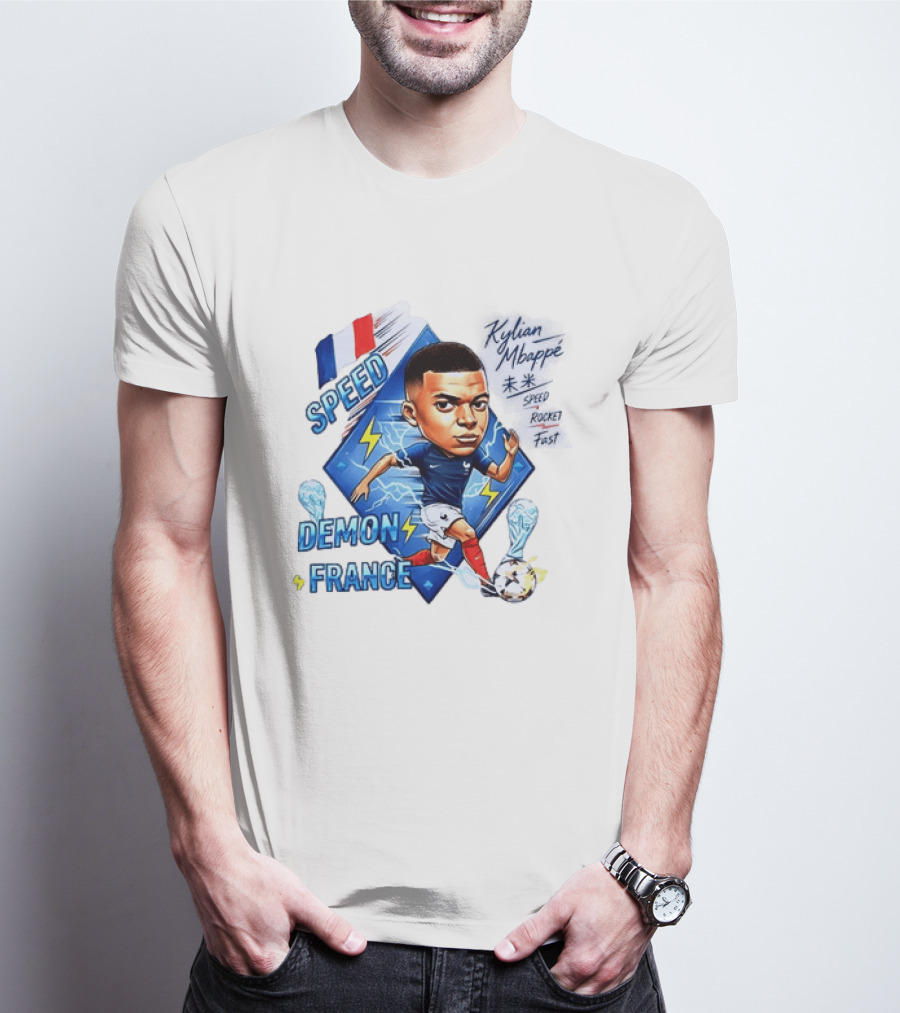 Kylian Mbappe Speed Demon France Future Rocket Fast Lightning Soccer Hero T-Shirt