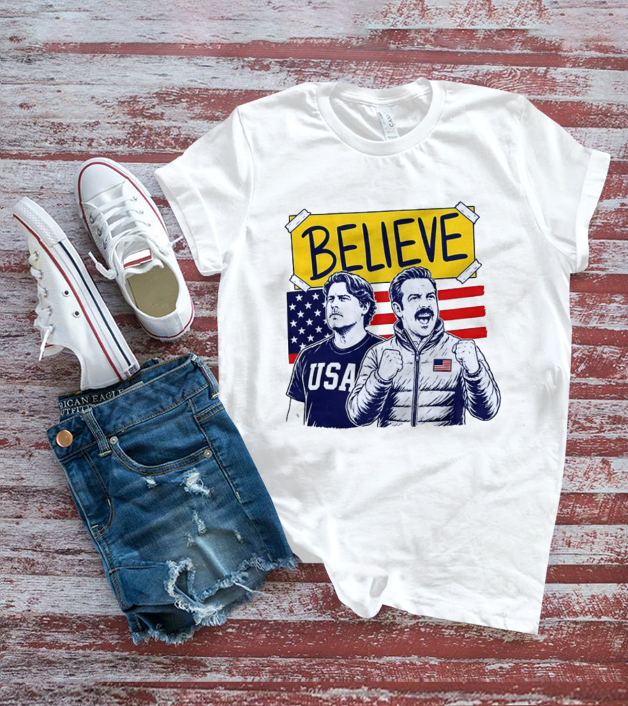Ted Lasso Coach Beard Believe USA American Flag Scene T-Shirt