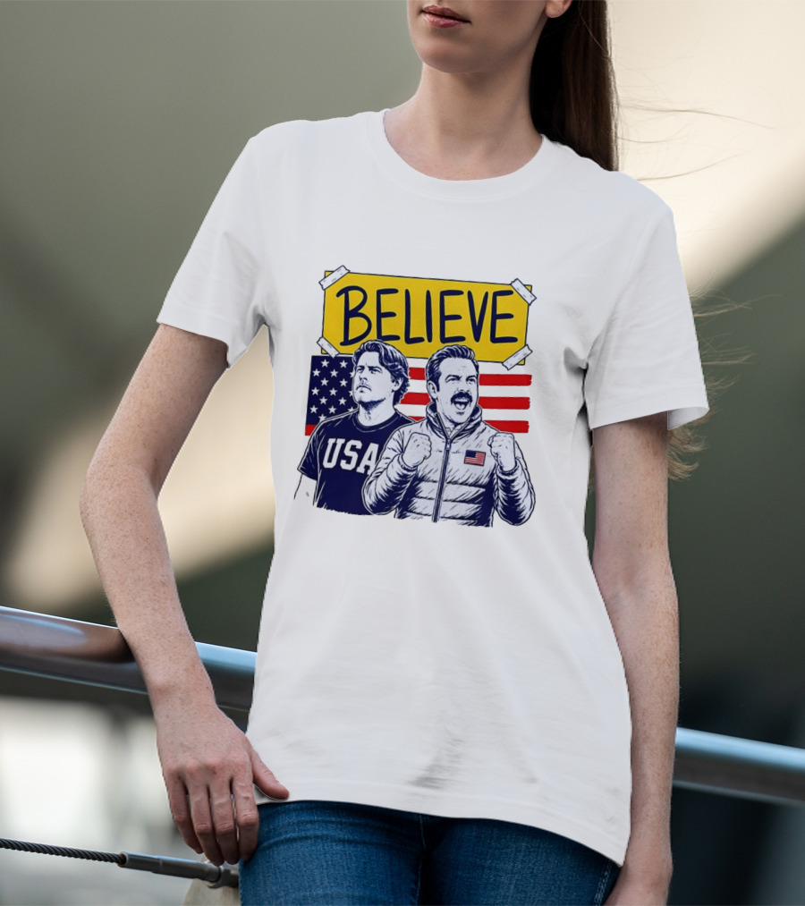 Ted Lasso Coach Beard Believe USA American Flag Scene T-Shirt