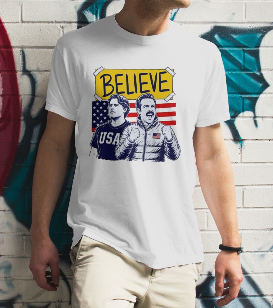 Ted Lasso Coach Beard Believe USA American Flag Scene T-Shirt