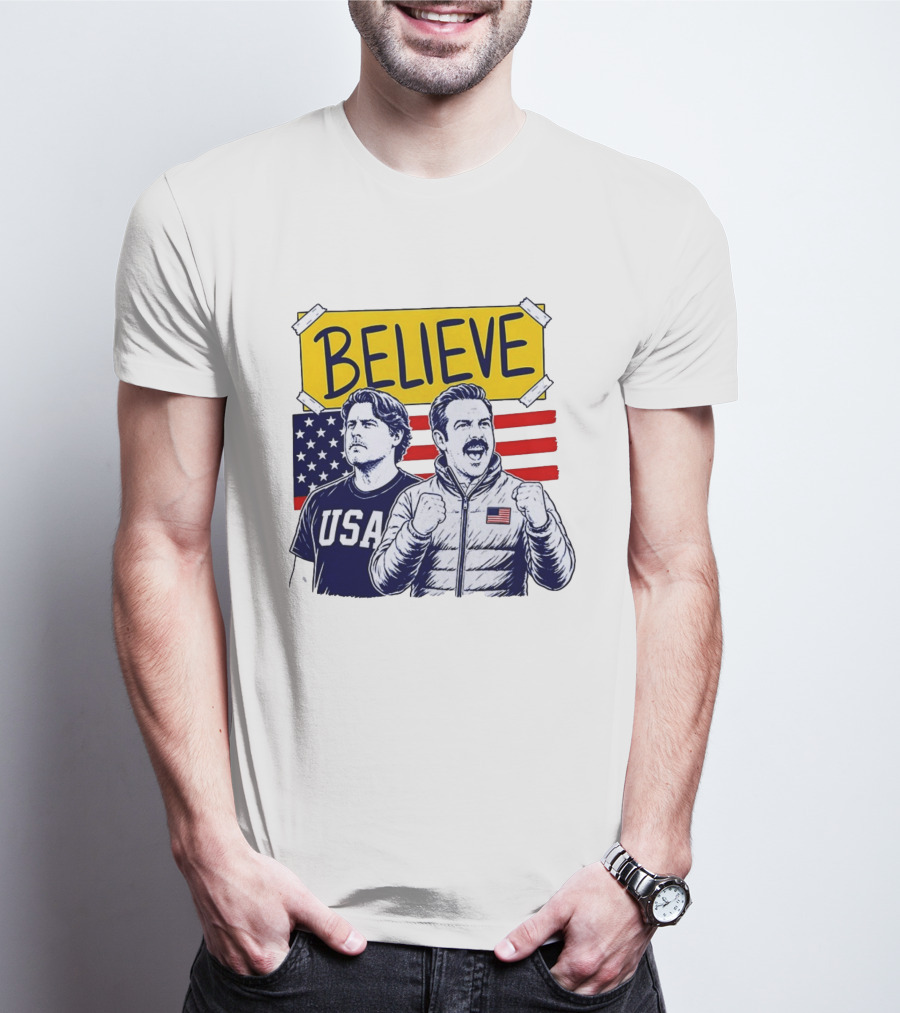 Ted Lasso Coach Beard Believe USA American Flag Scene T-Shirt