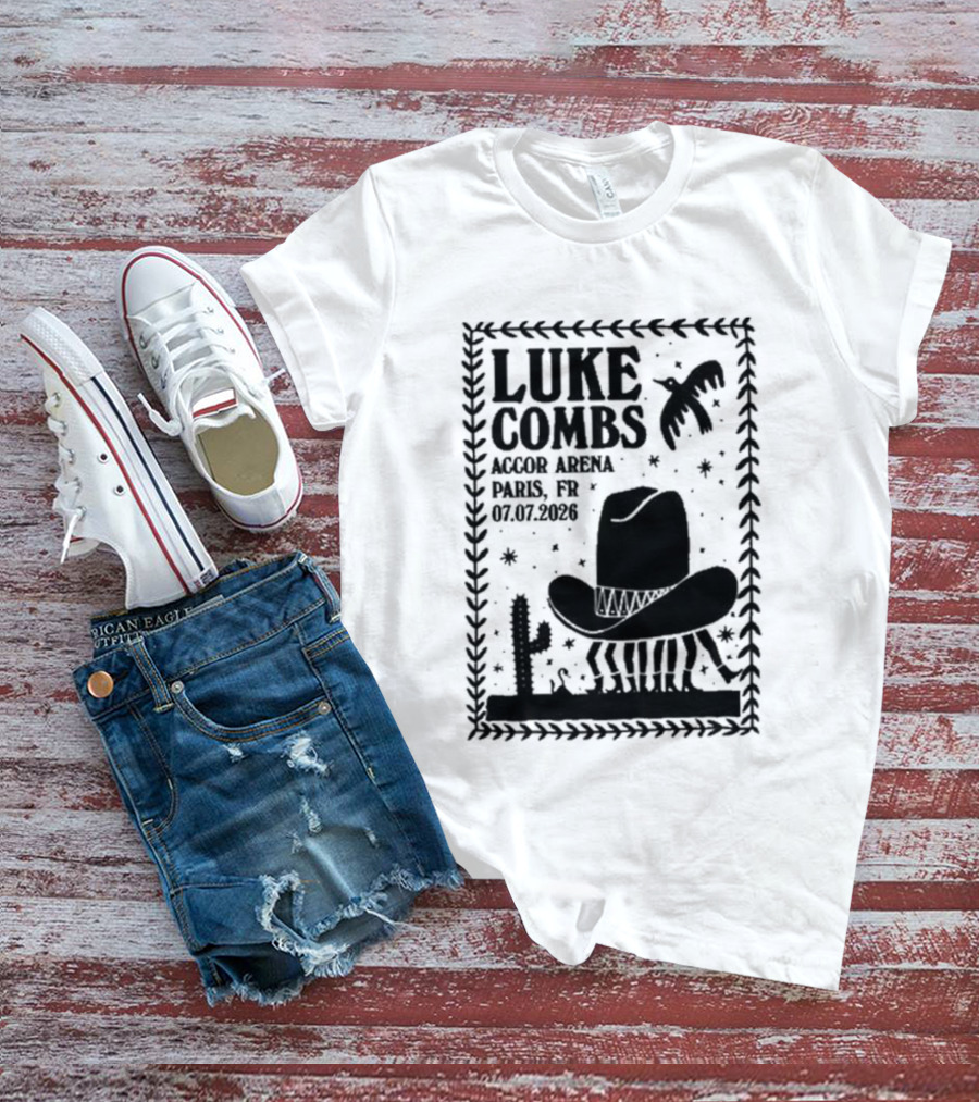 Luke Combs Paris Accor Arena July 07 2026 Western Theme Cowboy Hat Desert Cactus T-Shirt