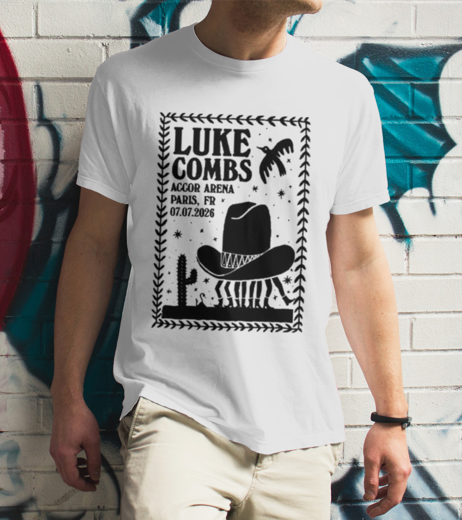 Luke Combs Paris Accor Arena July 07 2026 Western Theme Cowboy Hat Desert Cactus T-Shirt