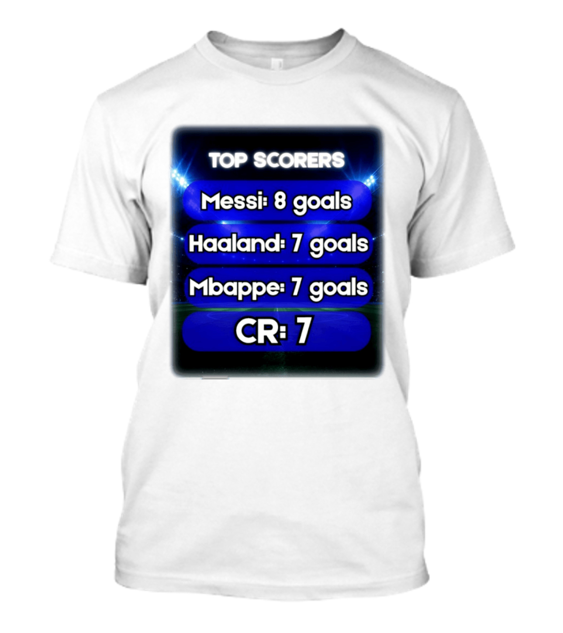 Top Scorers Messi 8 Goals Haaland 7 Goals Mbappe 7 Goals CR7 T-Shirt