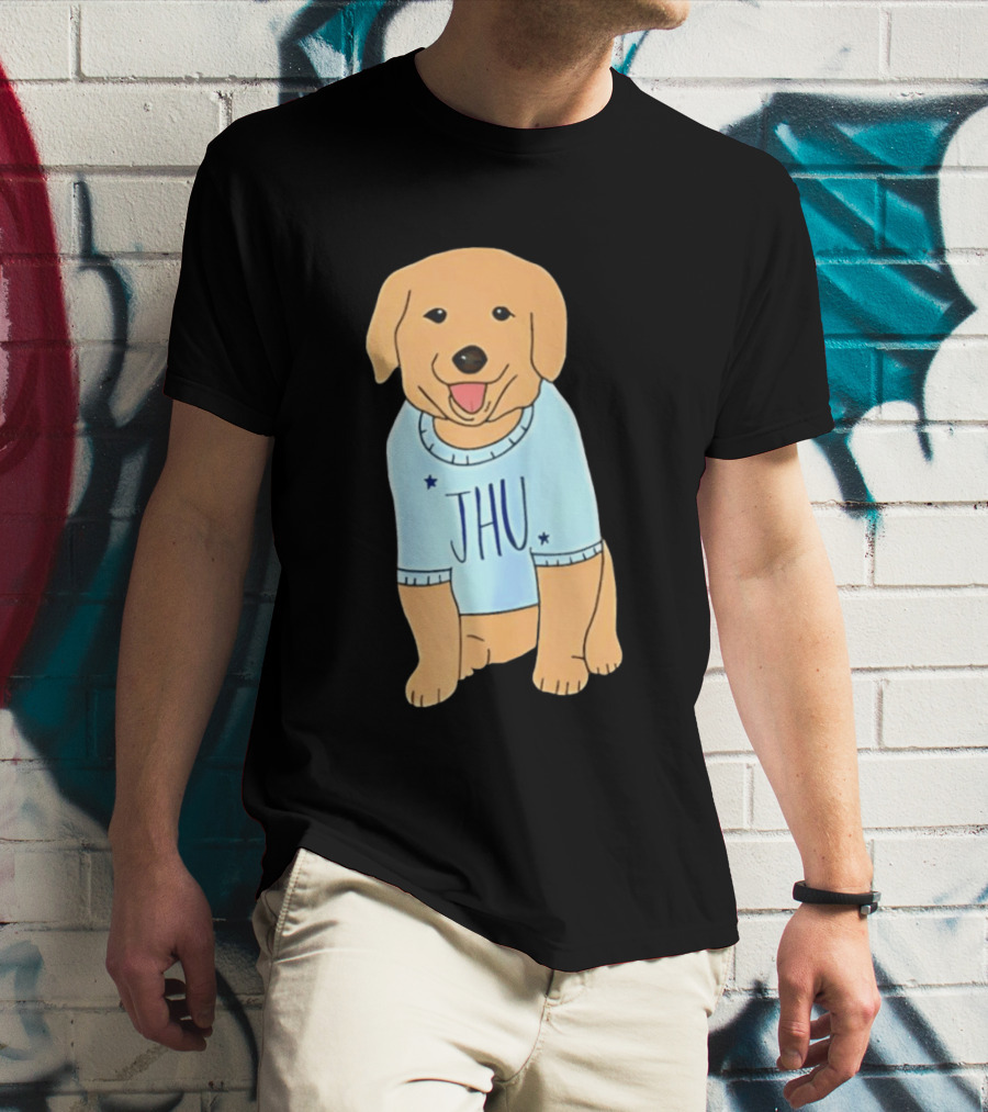 JHU Puppy In Light Blue Sweater T-Shirt