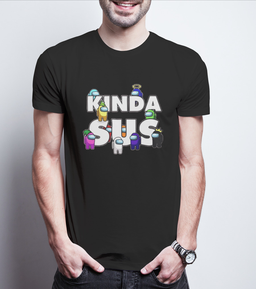 Kinda Sus Among Us Crewmates Halo Crown Funny Game Reference T-Shirt