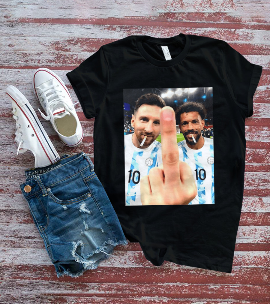 Messi Argentina Vozinha Cape Verde Middle Finger Gesture Football Smokers T-Shirt