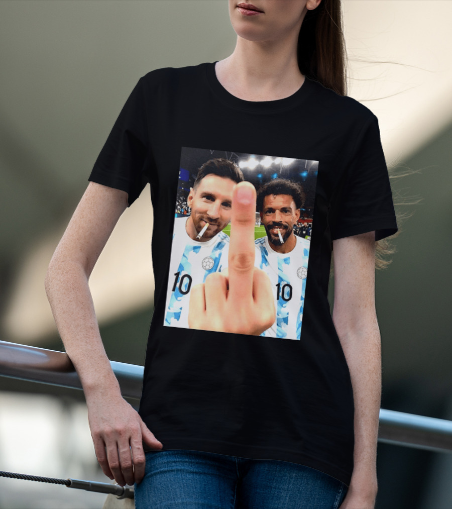 Messi Argentina Vozinha Cape Verde Middle Finger Gesture Football Smokers T-Shirt