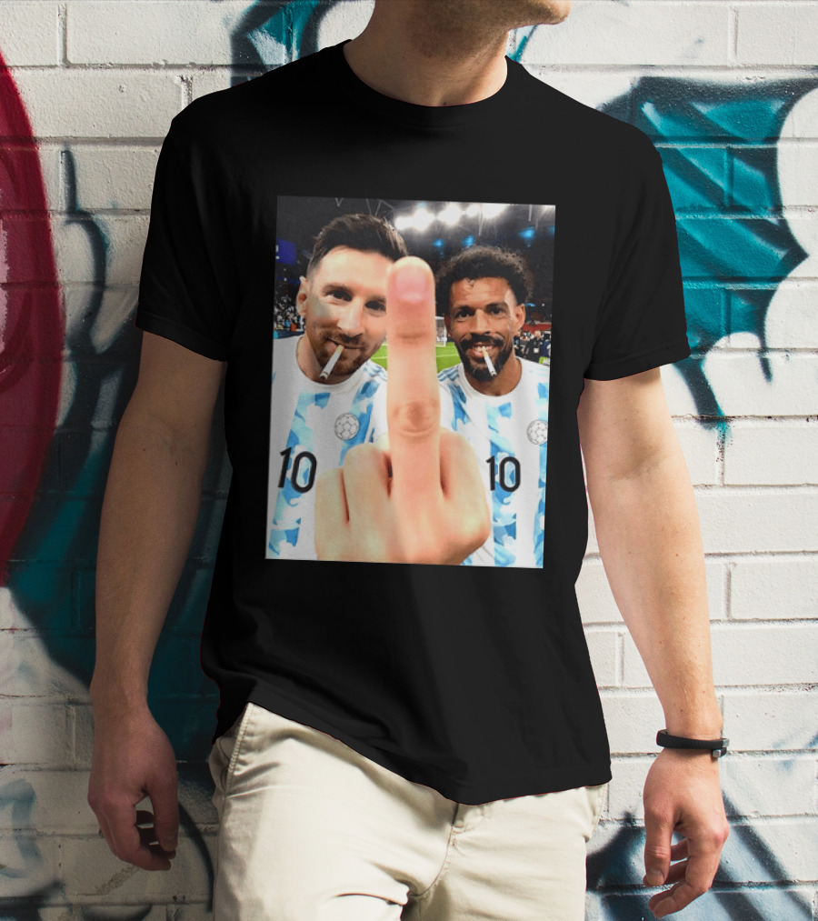 Messi Argentina Vozinha Cape Verde Middle Finger Gesture Football Smokers T-Shirt