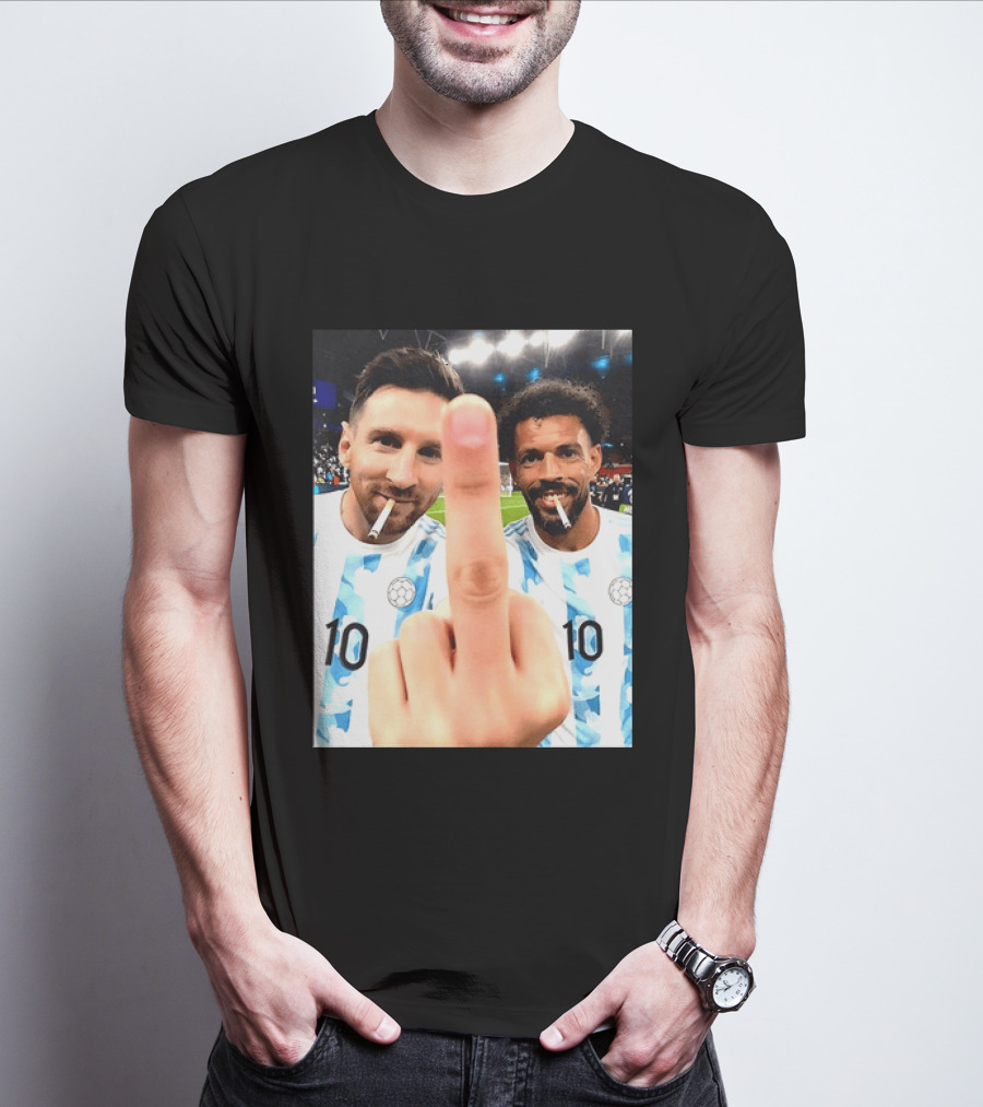 Messi Argentina Vozinha Cape Verde Middle Finger Gesture Football Smokers T-Shirt