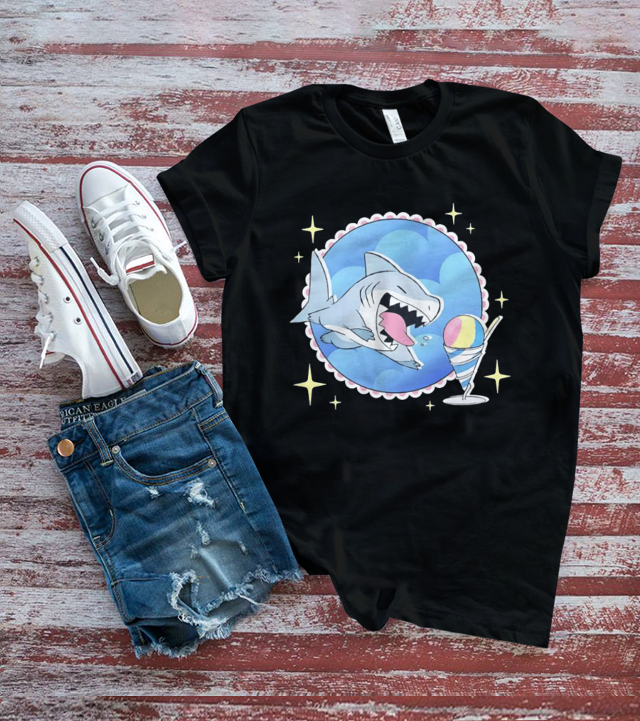 Shark Chasing Colorful Shaved Ice In Sky Circle With Stars T-Shirt