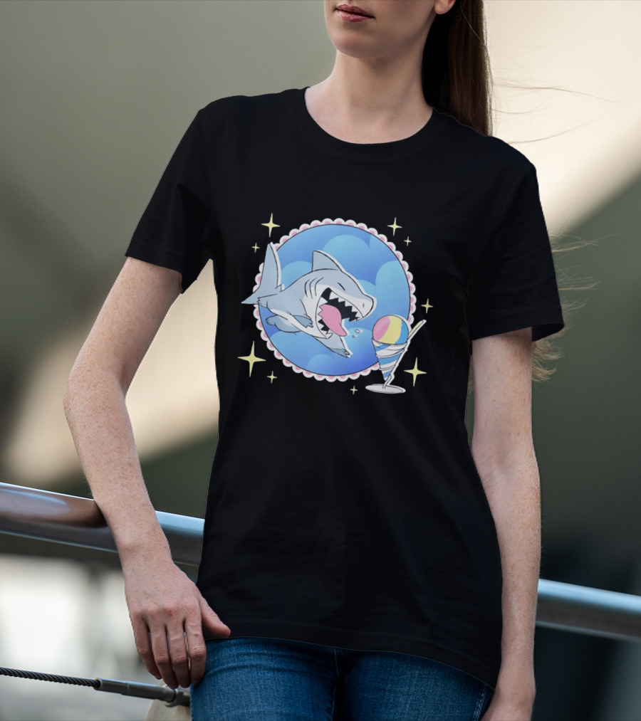 Shark Chasing Colorful Shaved Ice In Sky Circle With Stars T-Shirt